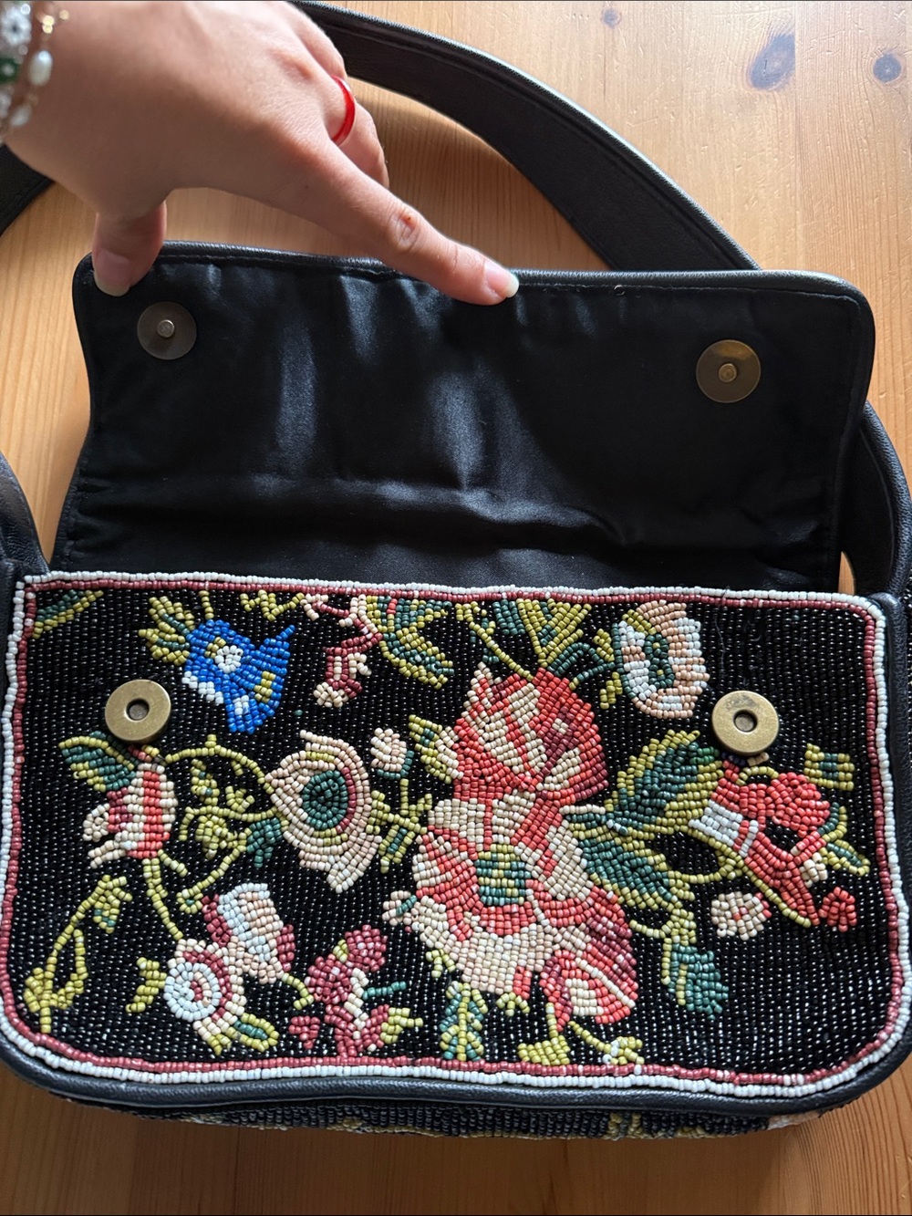 STAUD Tommy Beaded Bag, Black Floral - Picture 7 of 11